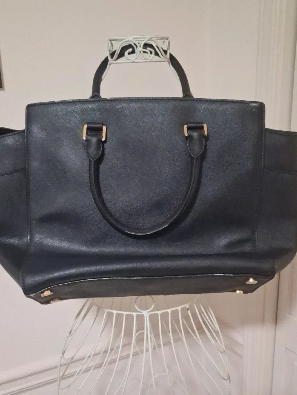 Michael Kors Black Saffiano Satchel with Gold Hardware